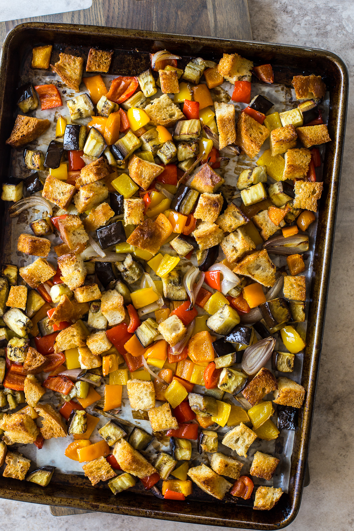 Sheet Pan Roasted Vegetable Panzanella: Easy Weeknight Meal & Meal Prep